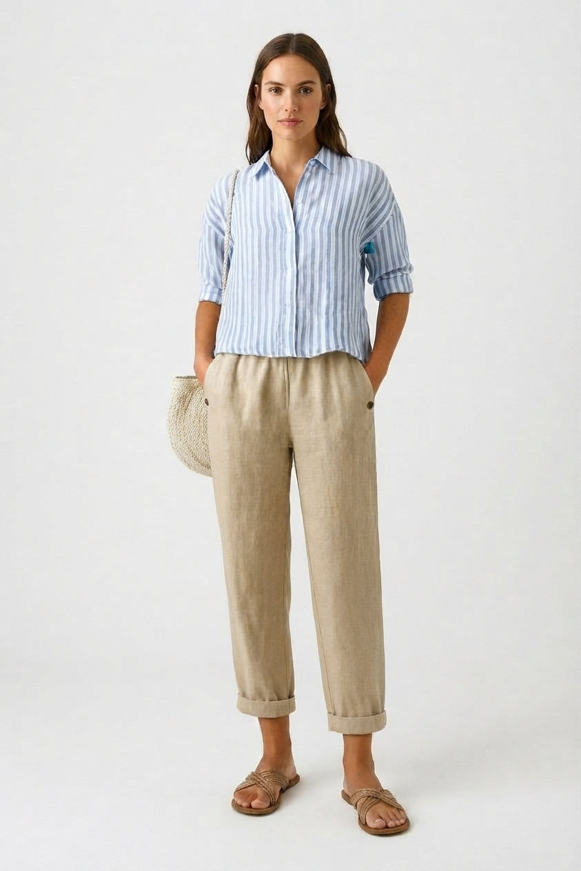 Casual Pants with Pockets and Cuffed Hem for Women