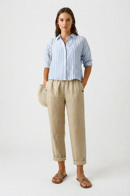 Casual Pants with Pockets and Cuffed Hem for Women