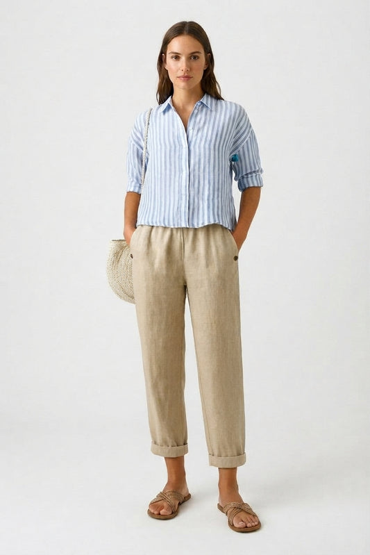 Casual Pants with Pockets and Cuffed Hem for Women