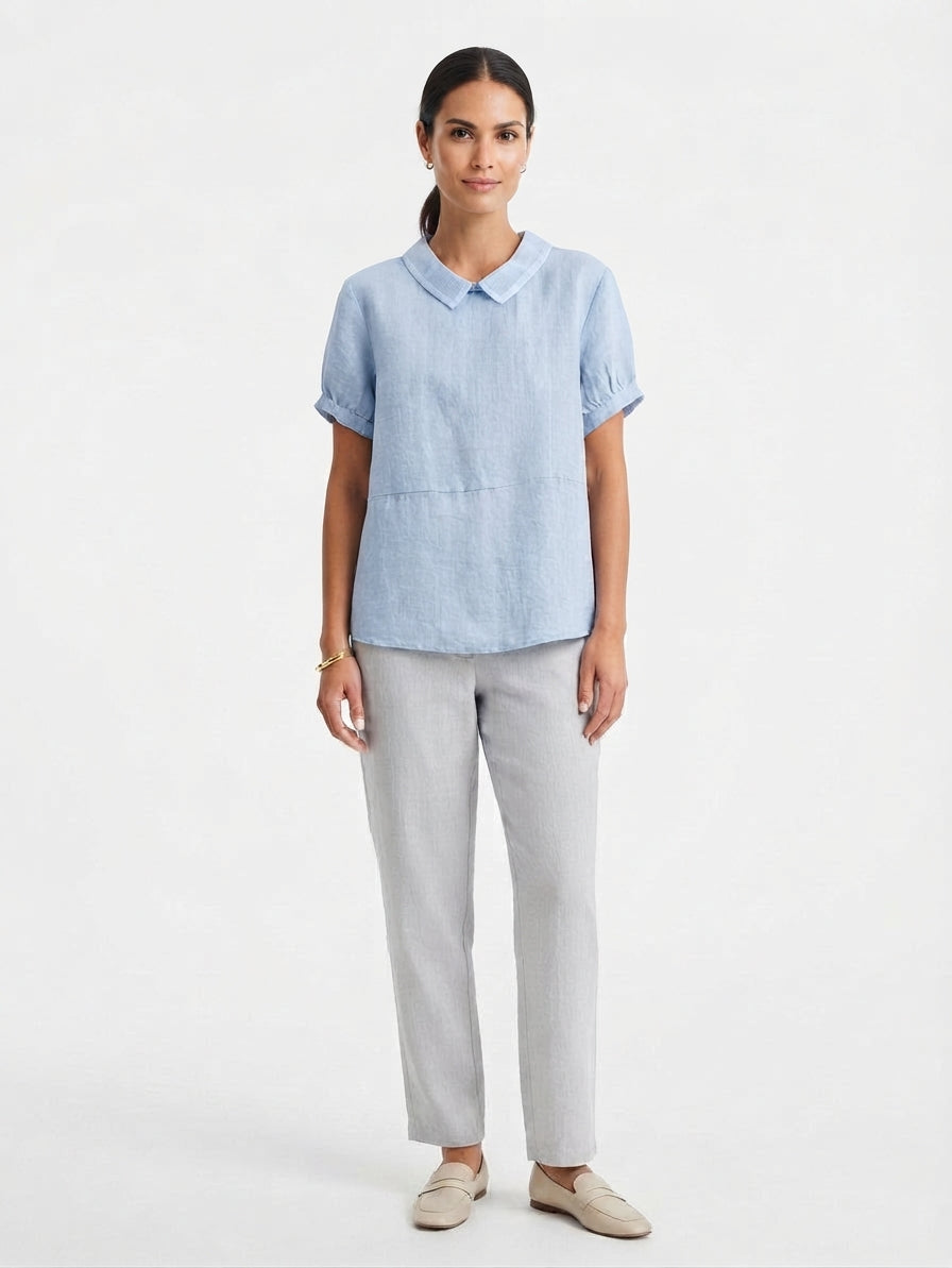 Linen Blouse with Peter Pan Collar for Women
