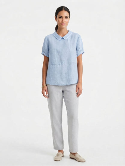Linen Blouse with Peter Pan Collar for Women