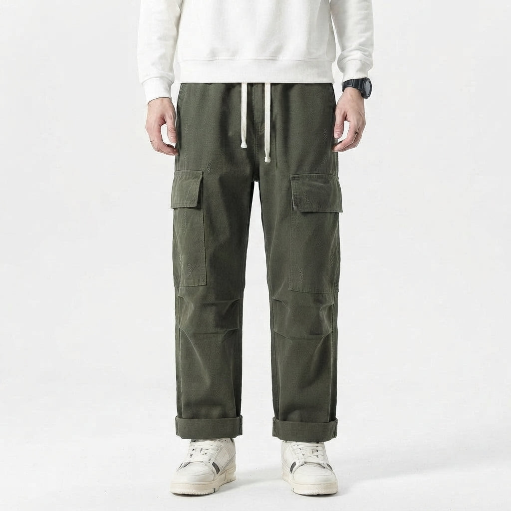 Cargo Pants with Wide Legs and Pockets for Men
