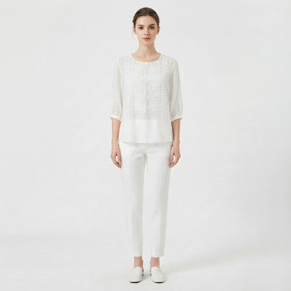 Embroidered Blouse with Round Neck for Women