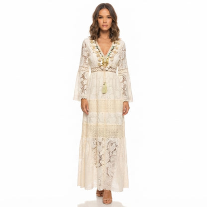 Summer Bohemian Maxi Dress with Long Sleeves for Women