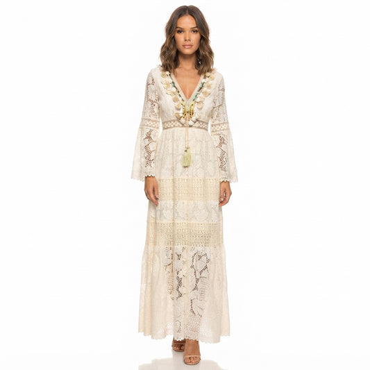 Summer Bohemian Maxi Dress with Long Sleeves for Women