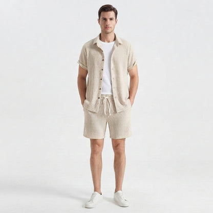 Two-Piece Casual Set with Shirt and Shorts for Men