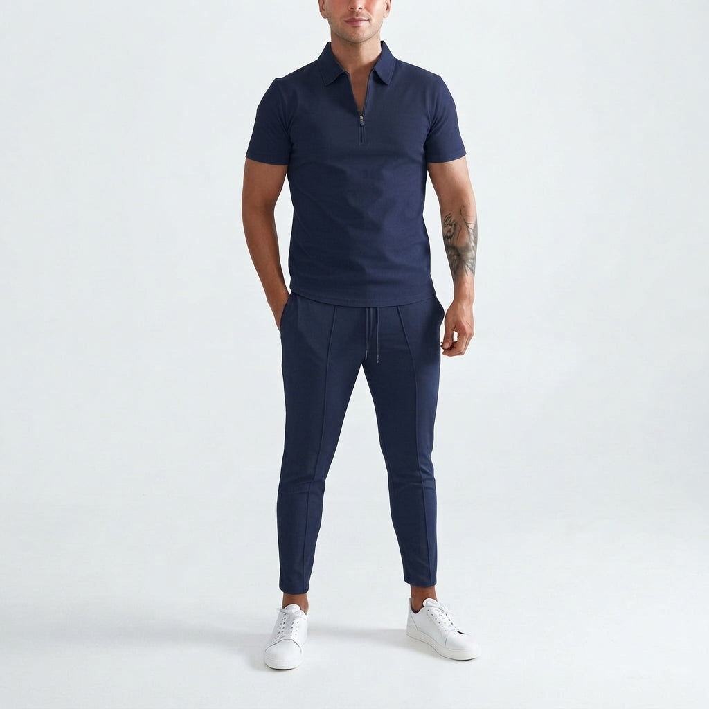 Two-Piece Set with Zipper Shirt for Men