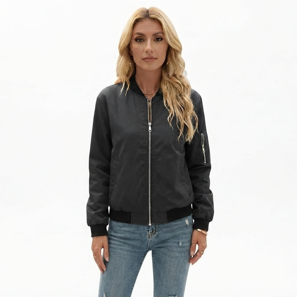 Classic Casual Jacket with Front Zipper for Women
