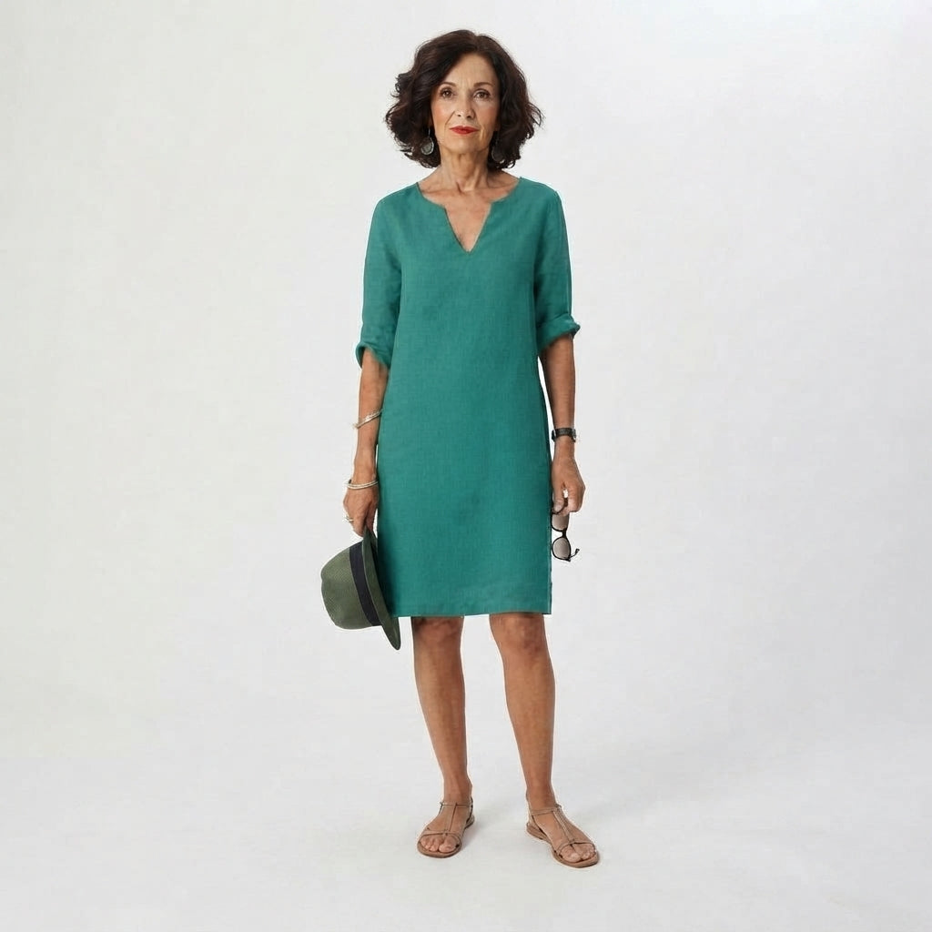 Solid V-Neck Knee-Length Dress for Women