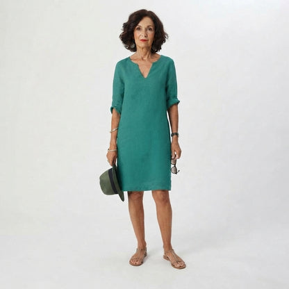 Solid V-Neck Knee-Length Dress for Women