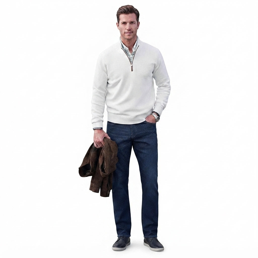 Regular-Fit Quarter-Zip Knitted Pullover Sweater for Men