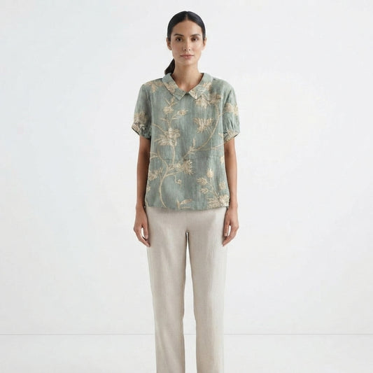 Casual Top with Floral Print and Collar for Women