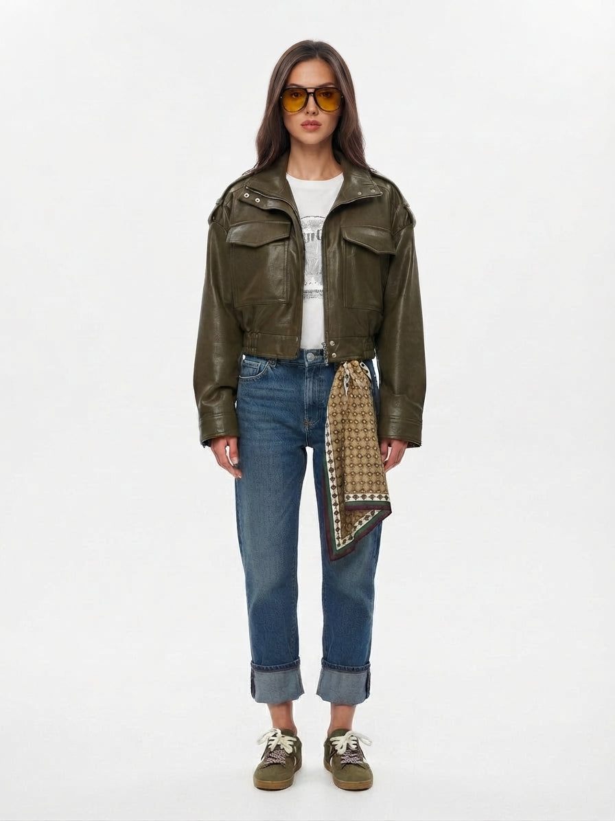 Biker Style Jacket With Zipper for Women