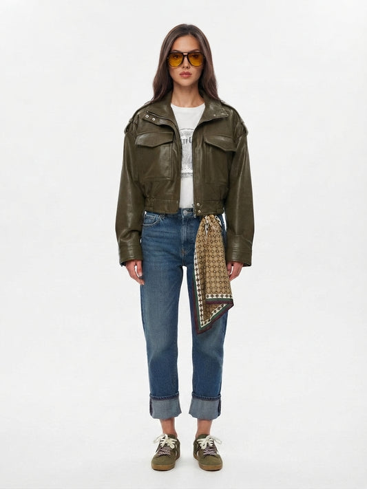 Biker Style Jacket With Zipper for Women