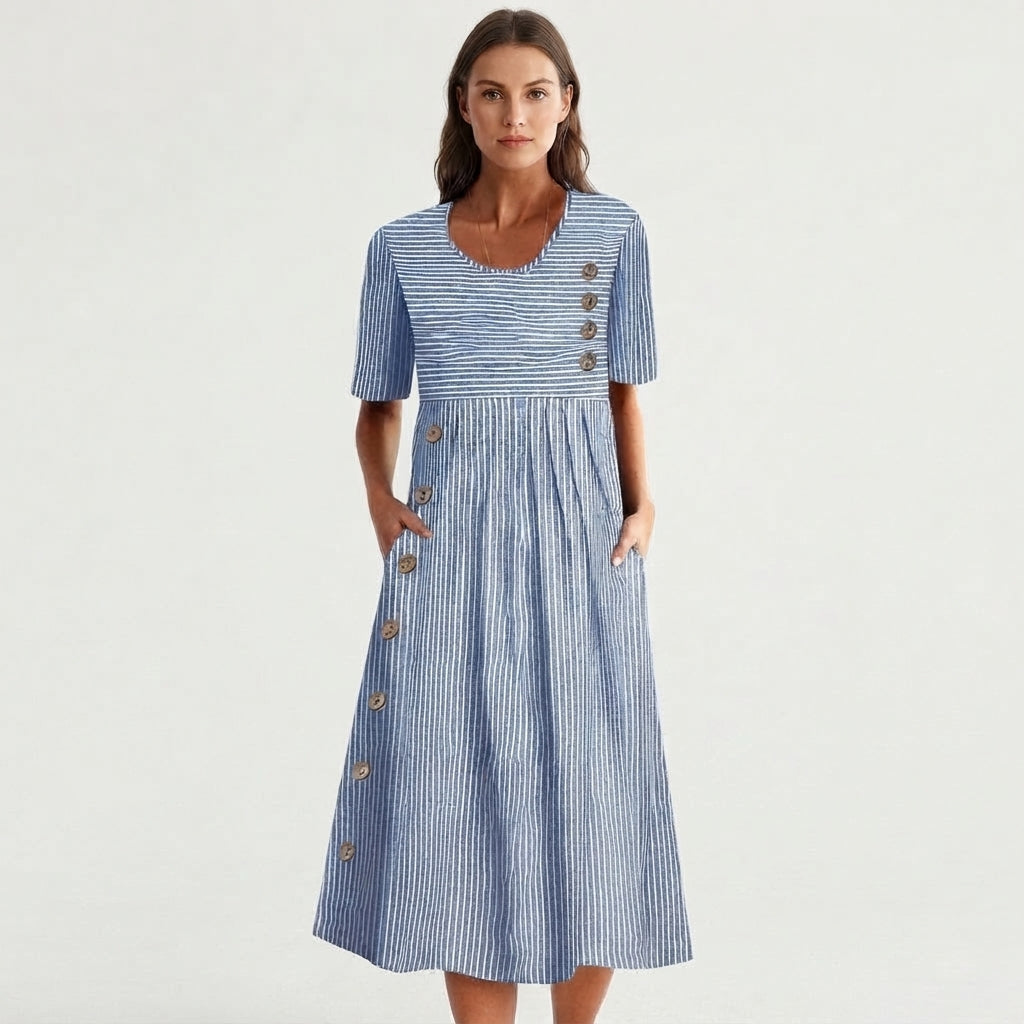 Dress with Button Detail and Short Sleeves for Women