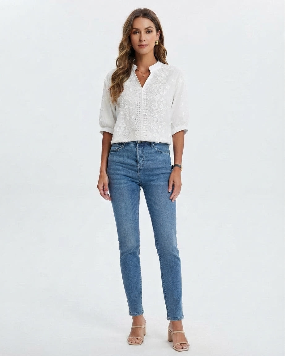 V-Neck Blouse with Embroidery for Women