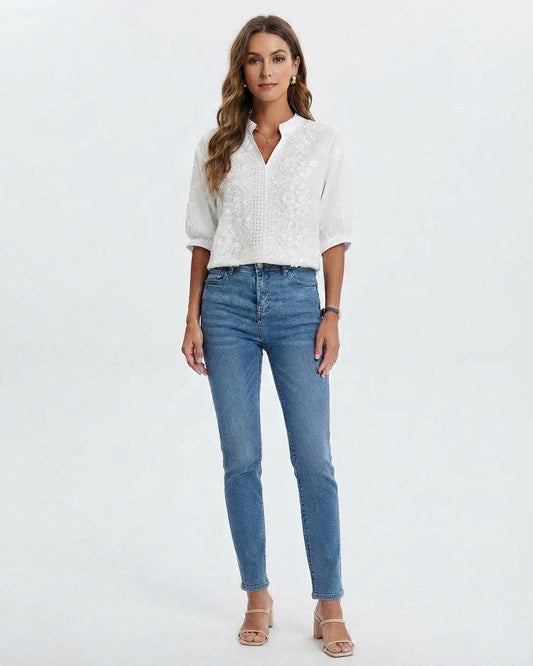 V-Neck Blouse with Embroidery for Women