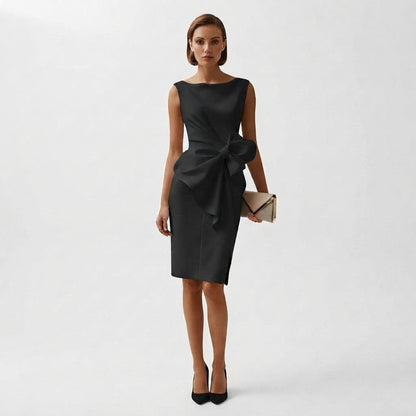 Ladies Elegant Midi Dress with Bow Detail