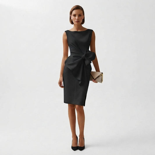 Ladies Elegant Midi Dress with Bow Detail