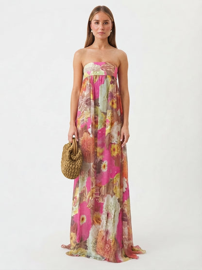 Strapless Floral Maxi Dress for Wedding Guests for Women
