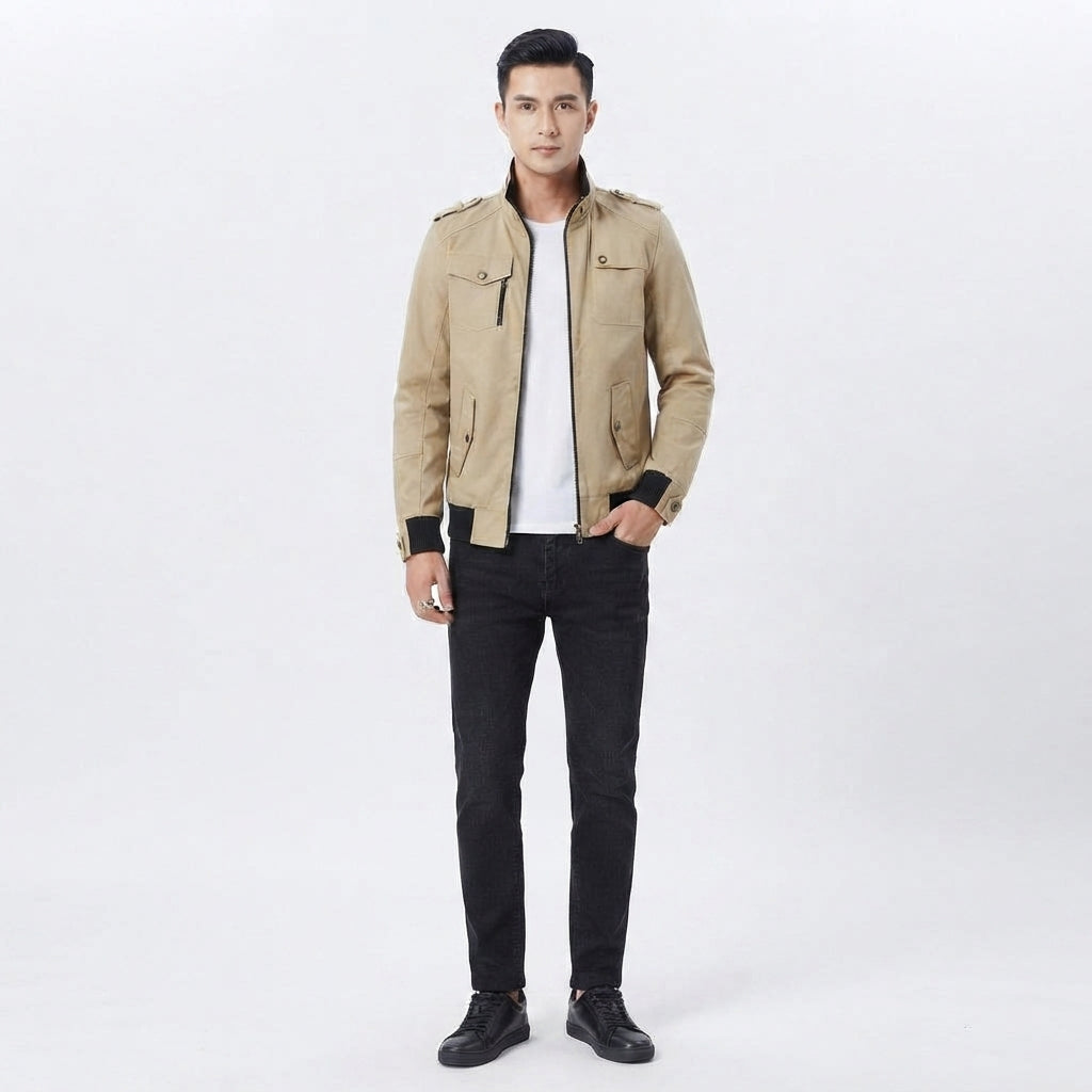 Casual Bomber Jacket with Zipper for Men