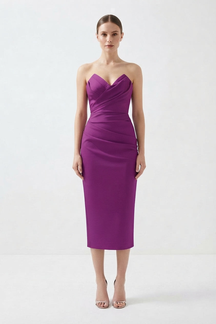 Strapless Midi Dress with Ruffled Skirt for Women