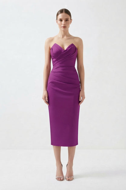 Strapless Midi Dress with Ruffled Skirt for Women