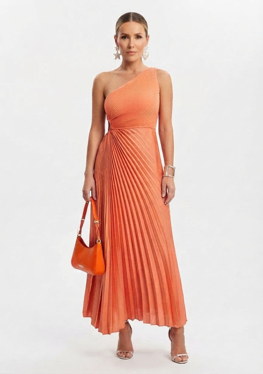 Bridesmaid Dress One Shoulder Pleated Maxi Dress for Women
