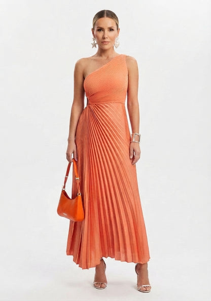 Bridesmaid Dress One Shoulder Pleated Maxi Dress for Women