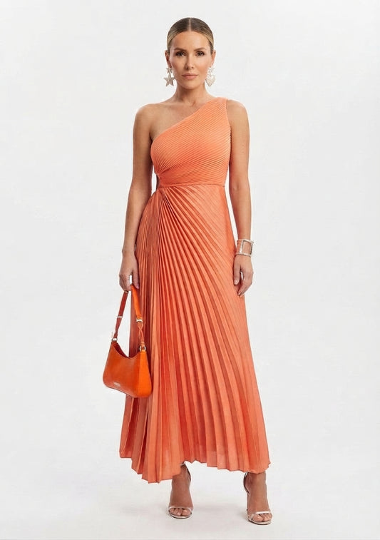 Bridesmaid Dress One Shoulder Pleated Maxi Dress for Women