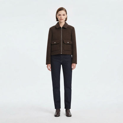 Cropped Bomber Jacket with Zipper for Women