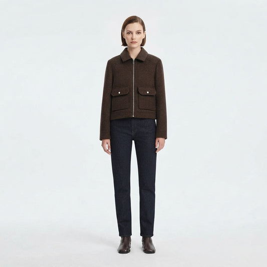 Cropped Bomber Jacket with Zipper for Women