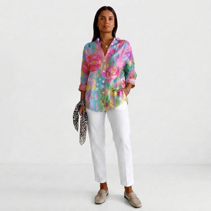 Colourful Floral Button-Up Shirt for Women