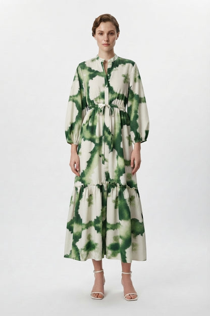 Maxi Dress with Long Sleeves, Print, and V-Neck for Women
