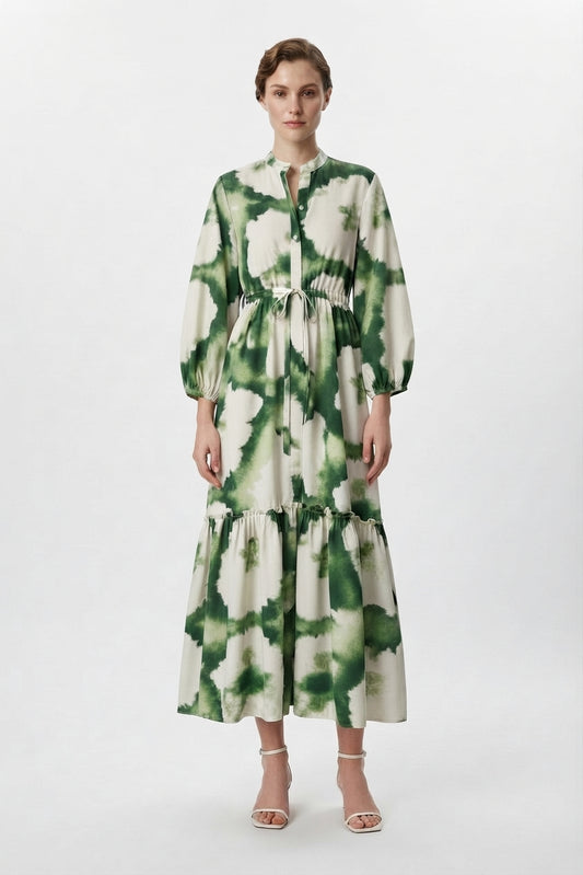 Maxi Dress with Long Sleeves, Print, and V-Neck for Women