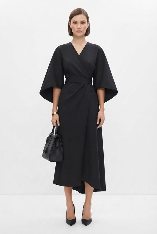 Kimono Sleeve Belted Midi Dress for Women