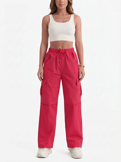 Casual Cargo Pants with Pockets and Drawstring for Women