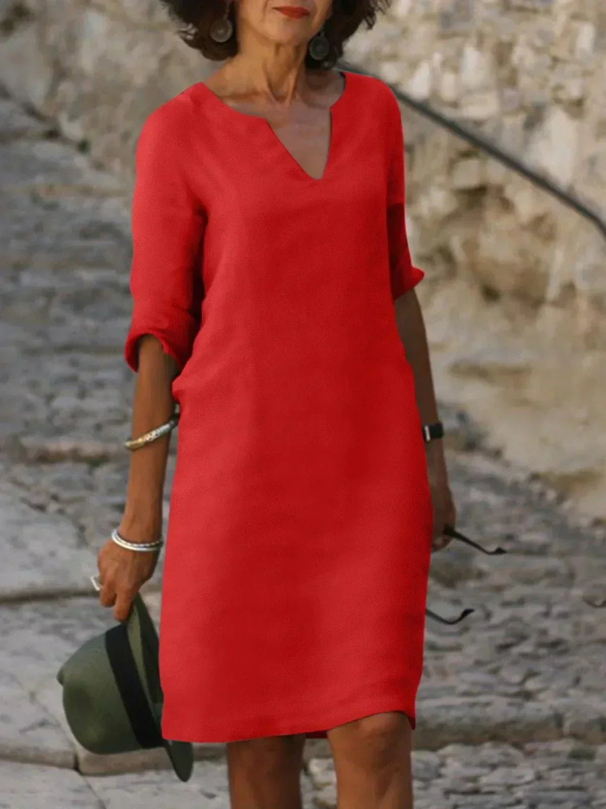 Elegant Midi Dress with Neckline for Women
