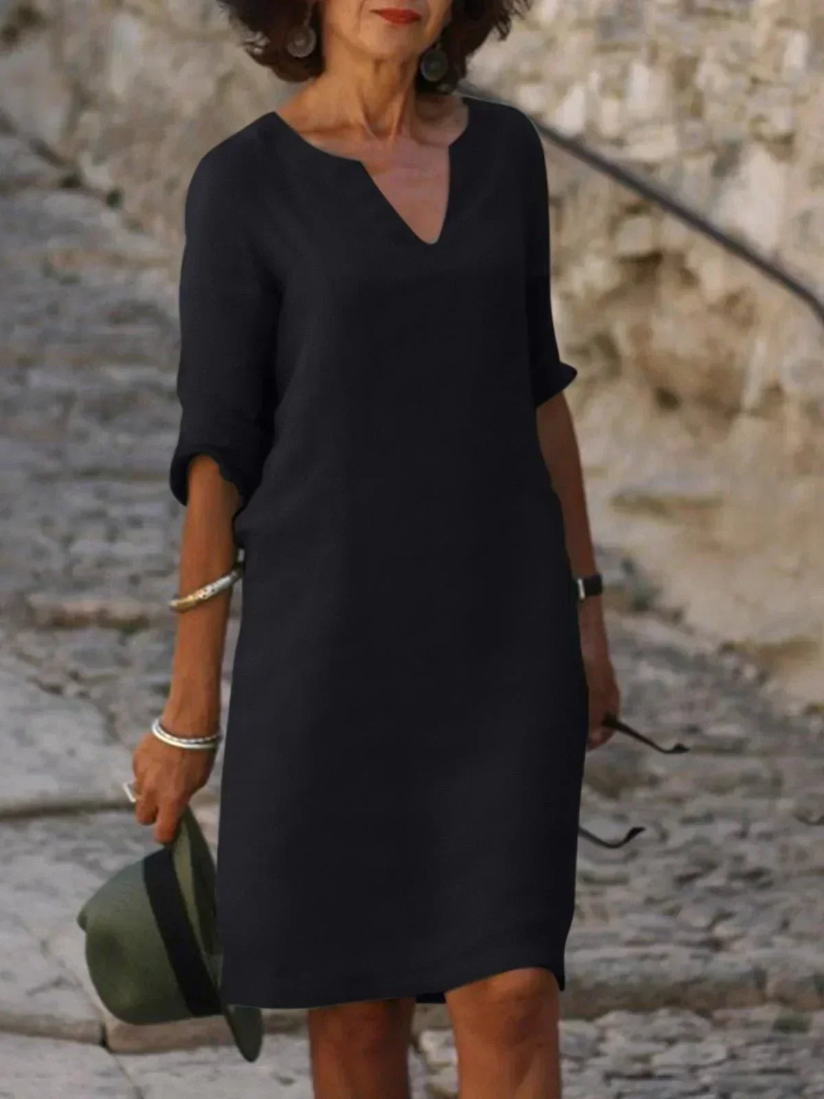Elegant Midi Dress with Neckline for Women