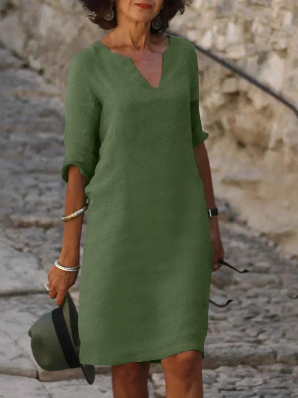 Elegant Midi Dress with Neckline for Women