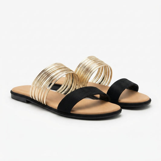 Women's Slip-On Flats with Open Toe and Double Strap