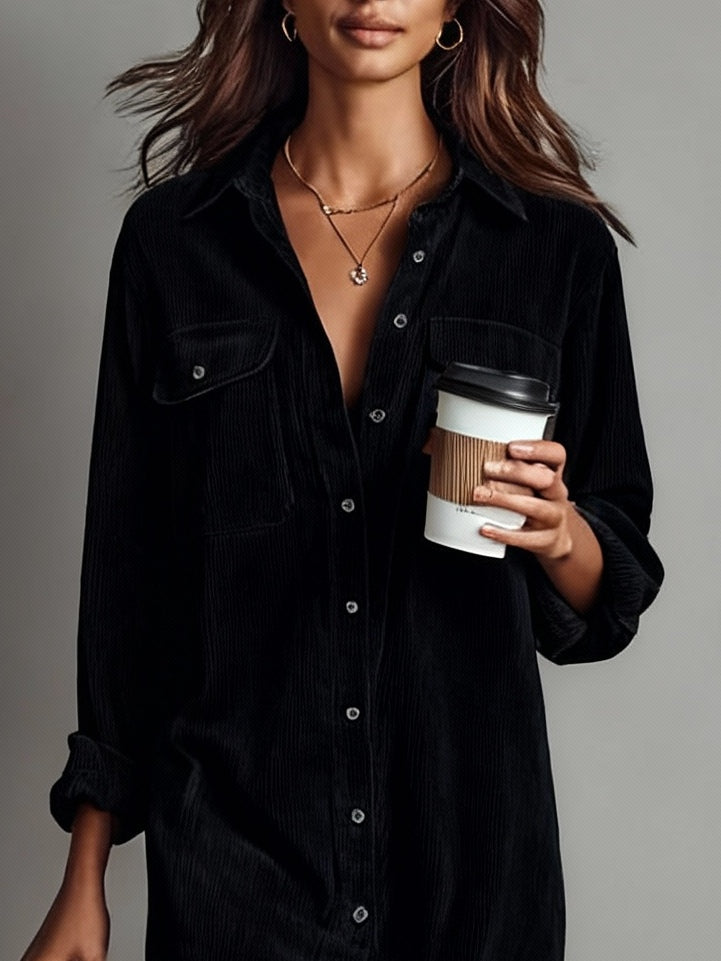 Midi Dress with Front Button Closure and Long Sleeves for Women