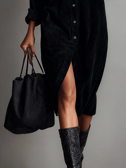 Midi Dress with Front Button Closure and Long Sleeves for Women