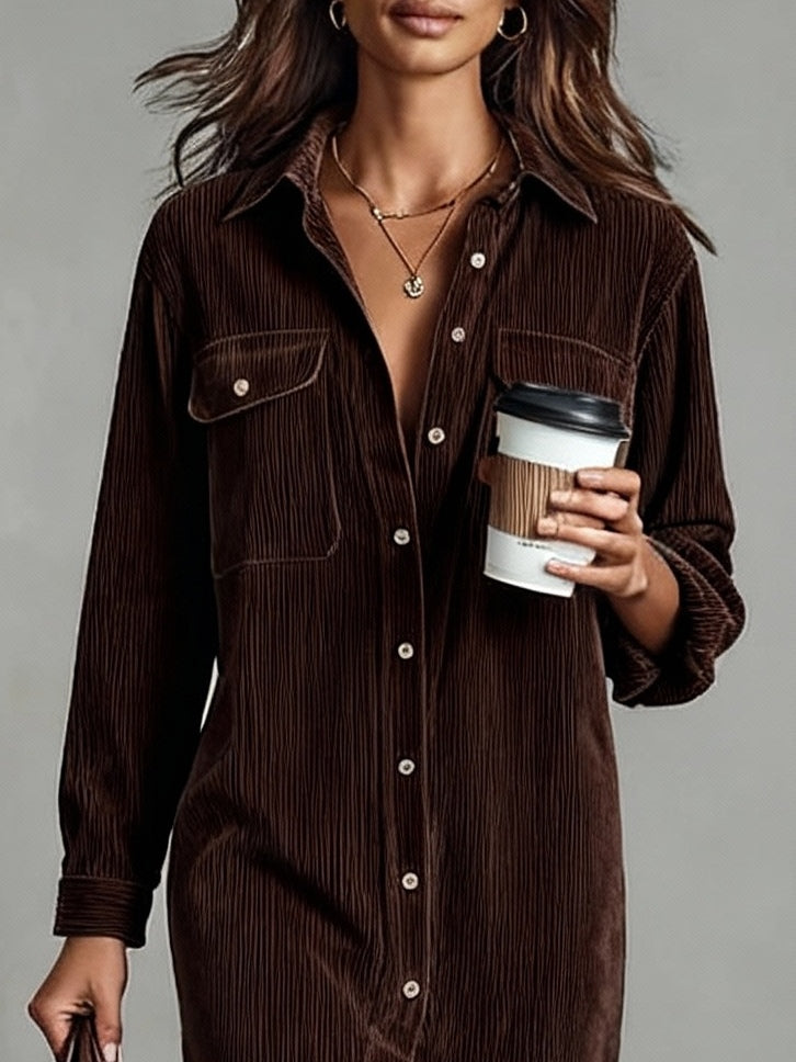 Midi Dress with Front Button Closure and Long Sleeves for Women