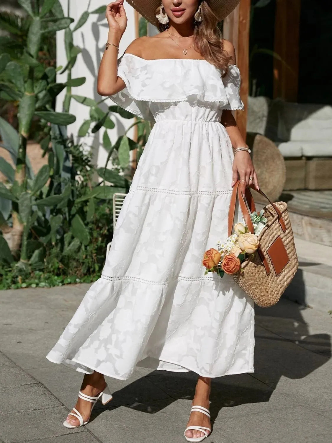 Off Shoulder Layered Maxi Dress for Wedding Guests for Women