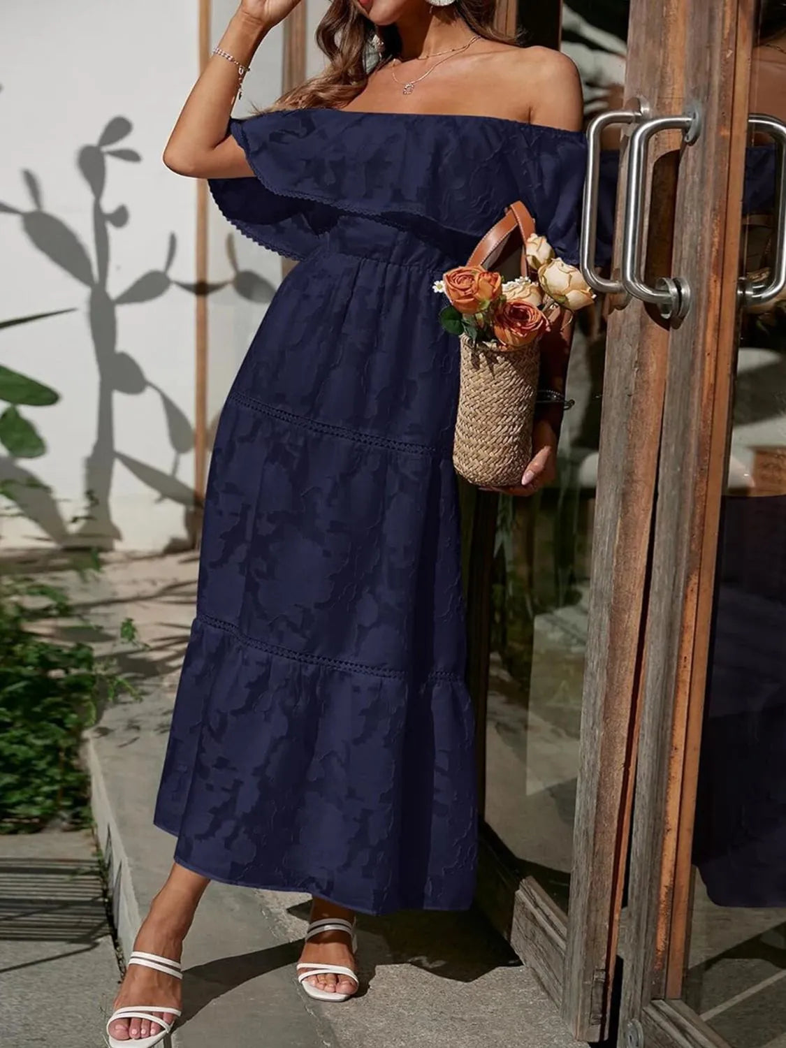 Off Shoulder Layered Maxi Dress for Wedding Guests for Women