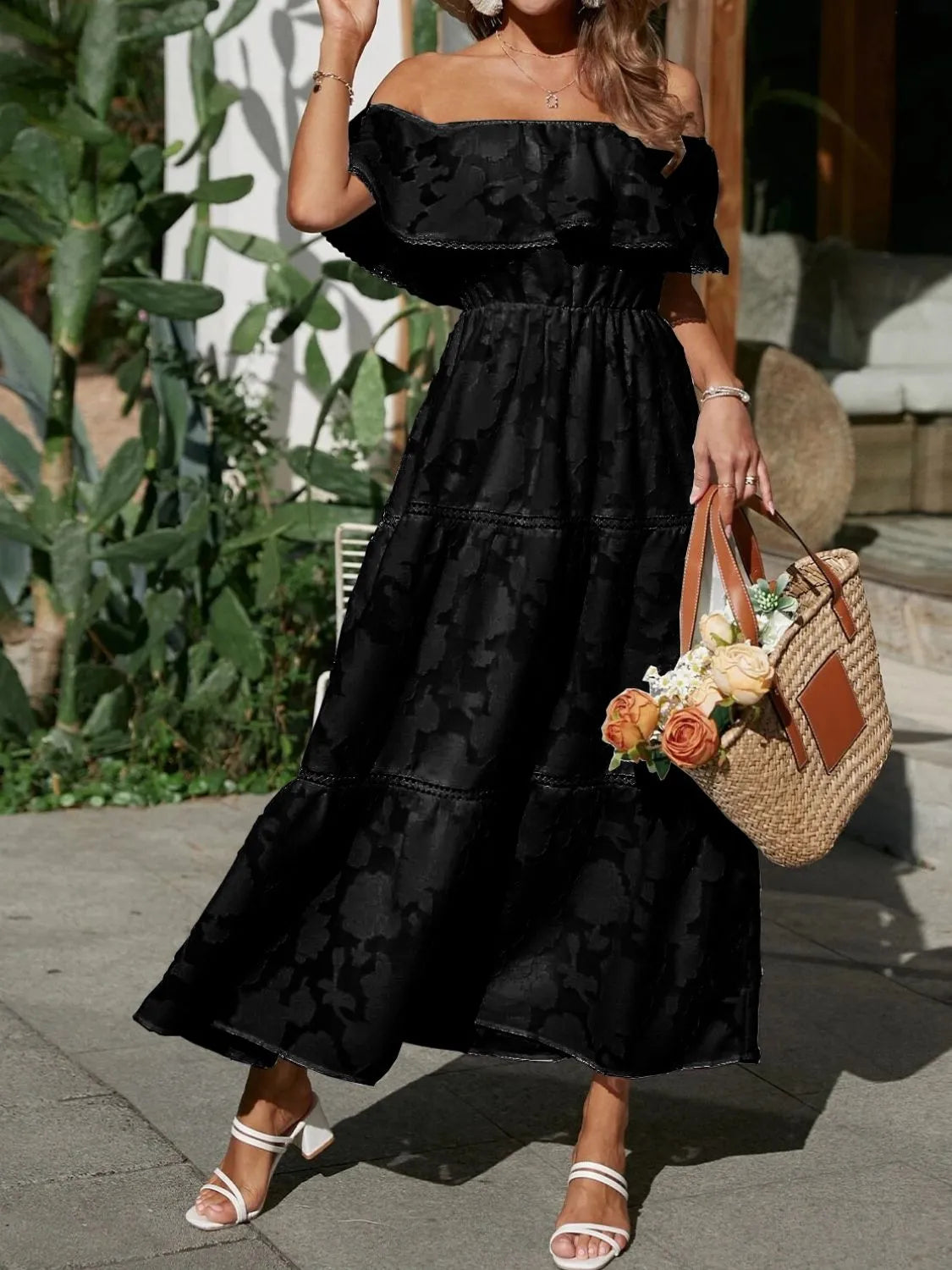 Off Shoulder Layered Maxi Dress for Wedding Guests for Women