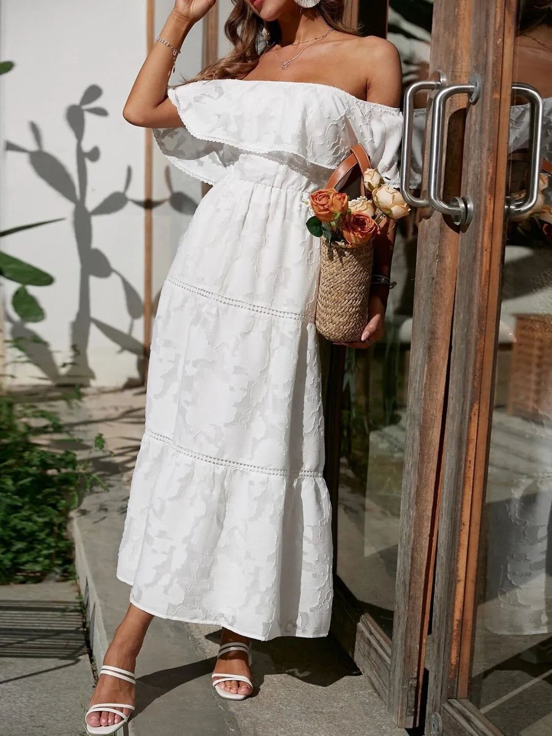 Off Shoulder Layered Maxi Dress for Wedding Guests for Women