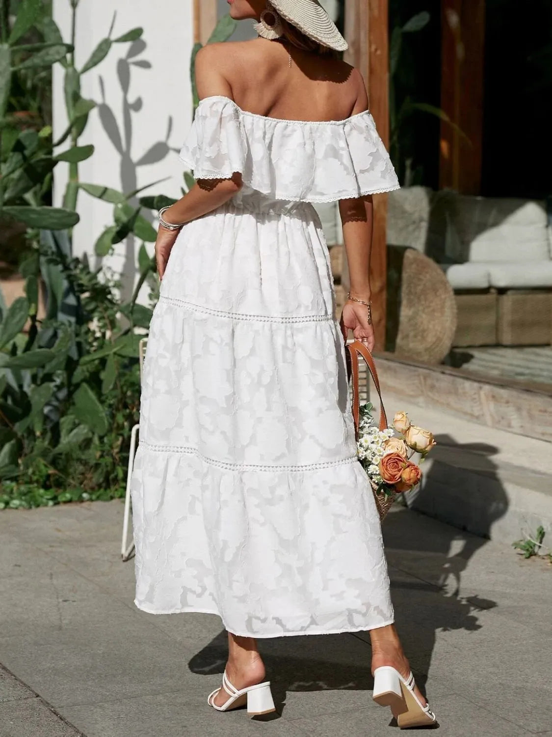Off Shoulder Layered Maxi Dress for Wedding Guests for Women