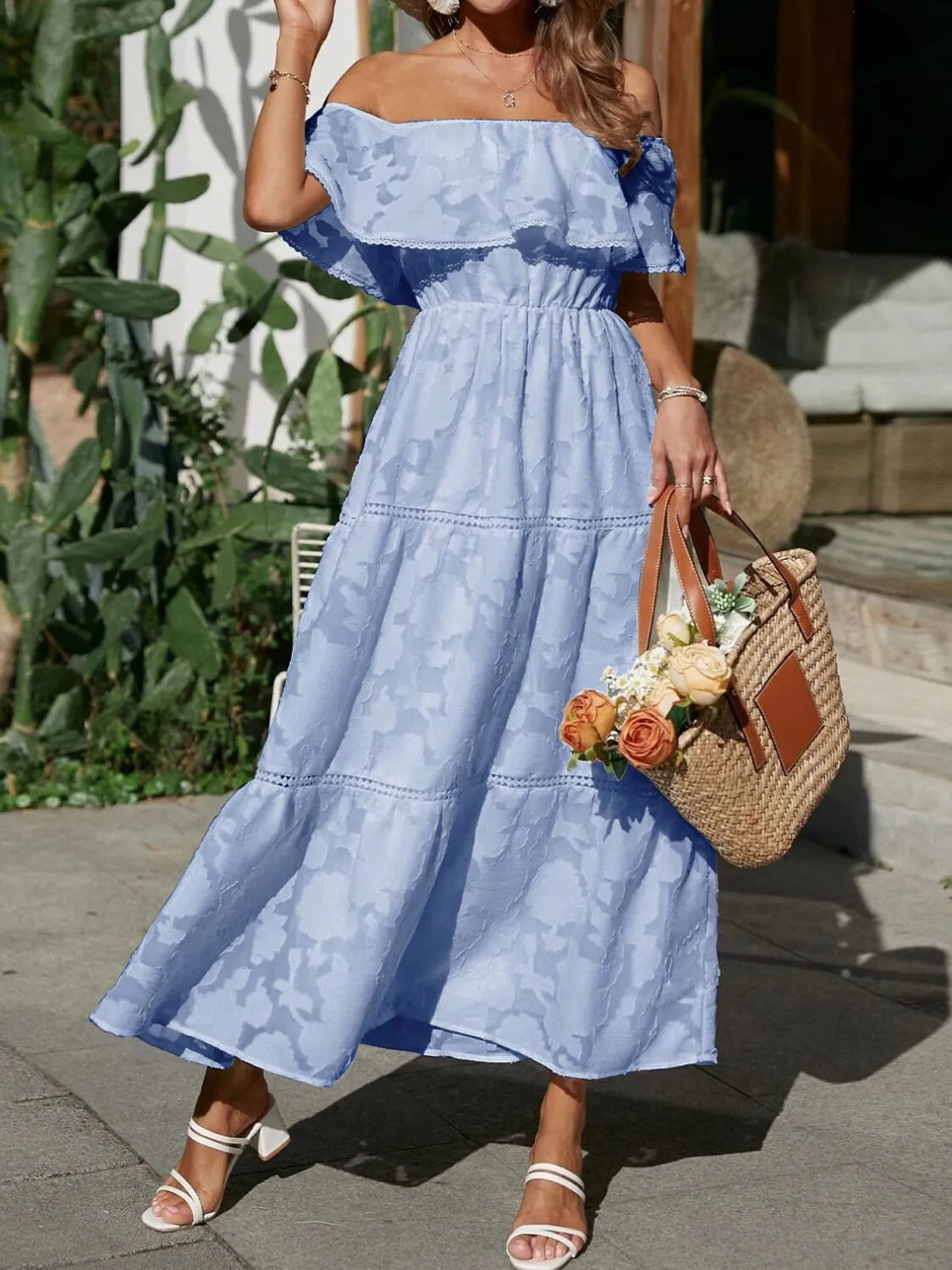 Off Shoulder Layered Maxi Dress for Wedding Guests for Women